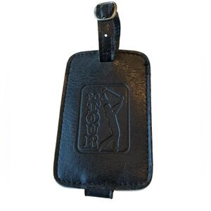 Vintage PGA Tour Golf Black Supple Leather High End Luggage Address Name Tag